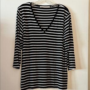 Max Studio Monochrome Striped 3/4 Sleeve Top